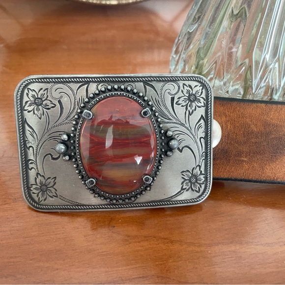 Distressed Leather and Agate 29” Belt - Picture 3 of 3